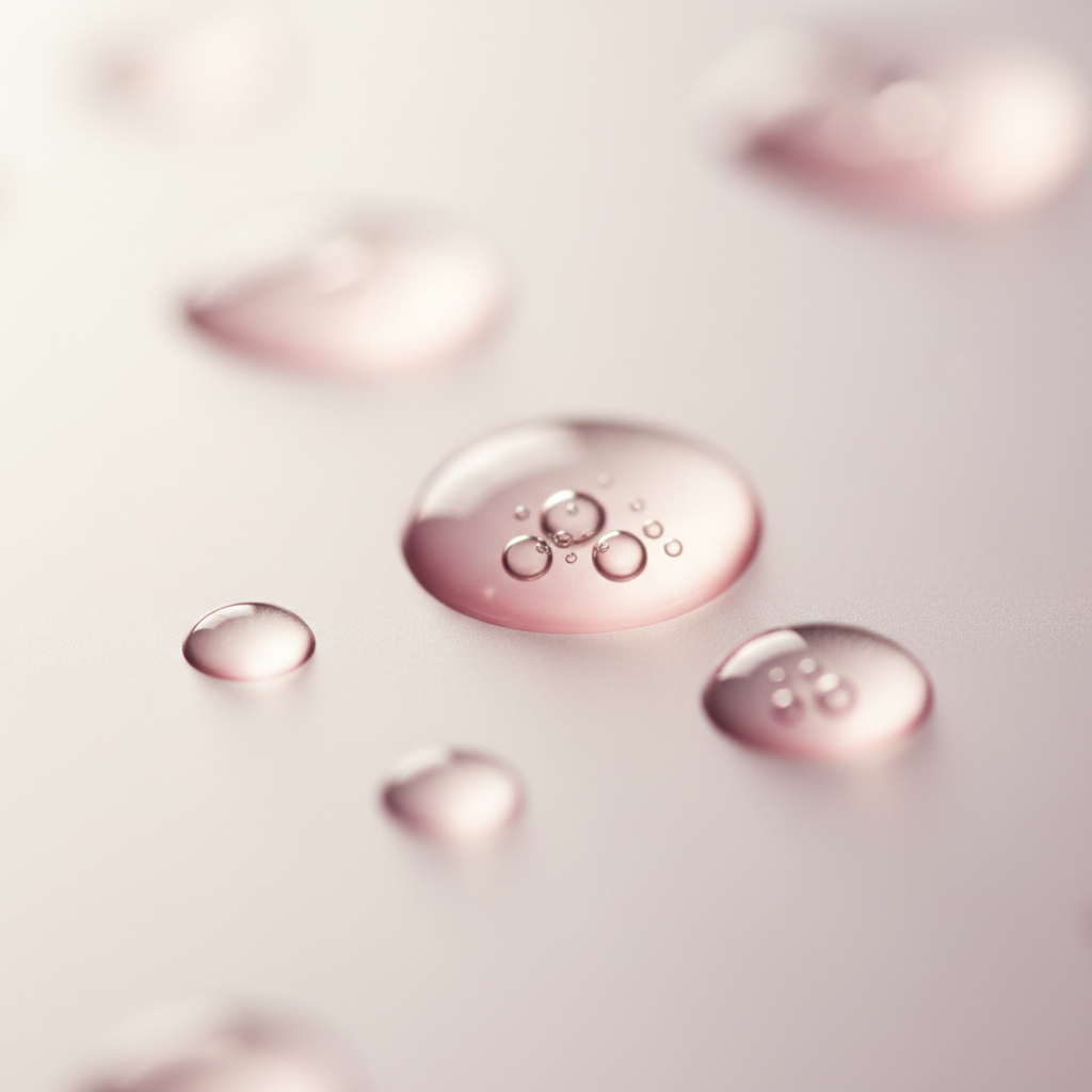 Close-up of water droplets peptides on a surface with a soft focus background