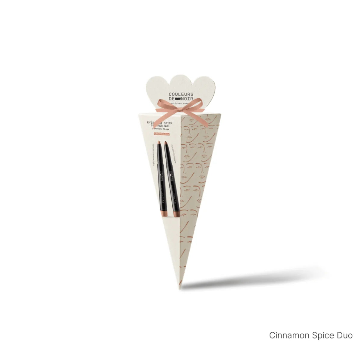 Pencil in a cone-shaped packaging with a bow on a white background
