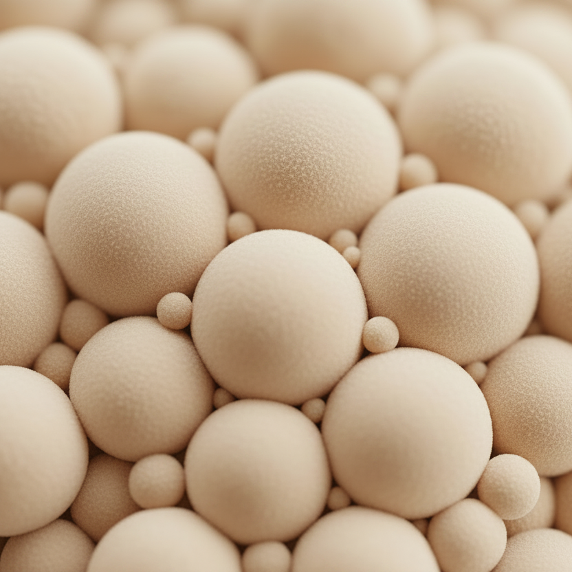 Close-up of beige spherical objects with a soft focus